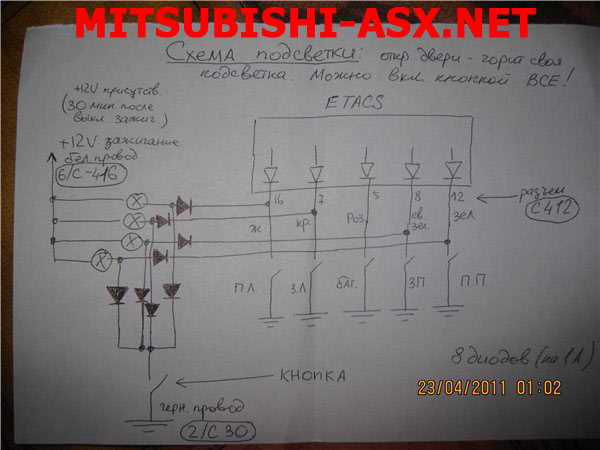 Схема сетодиодная подсветка салона Mitsubishi ASX