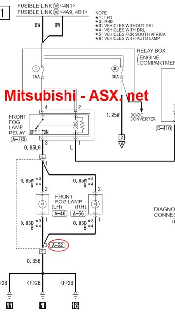 Схема ПТФ Mitsubishi ASX